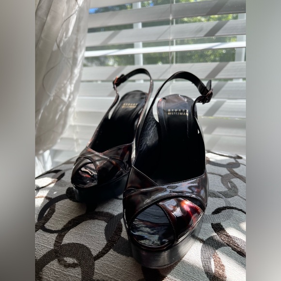 Stuart Weitzman Patent Leather Slingback Tortoise Shell Platform Heels - Size 6M - Picture 2 of 13